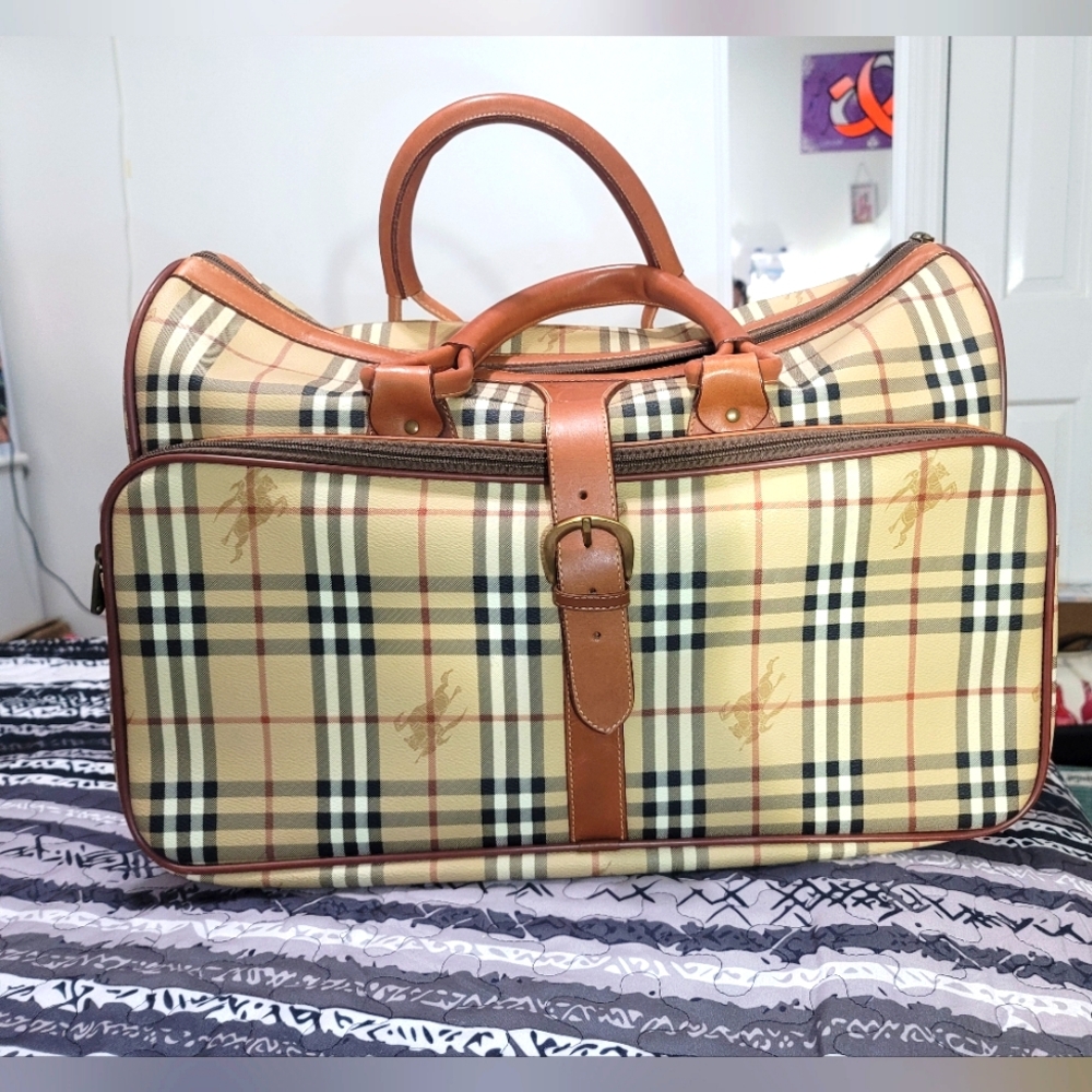 Burberry Cream and Brown Travel Bag with Iconic Design